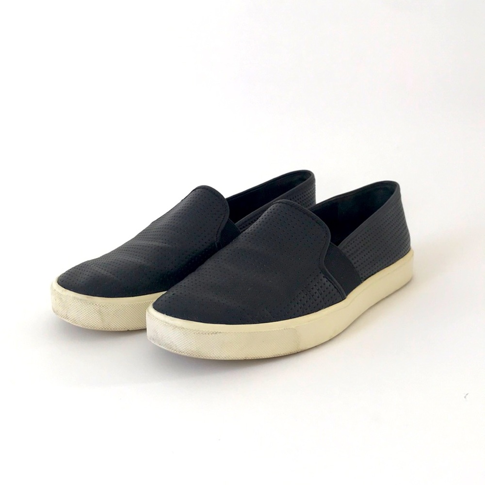 Vince Blair Perforated Black Leather Slip On Sneaker